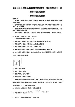 2023-2024学年湖北省咸宁市赤壁市第一初级中学化学九上期中学业水平测试试题含解析.doc