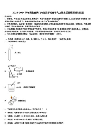 2023-2024学年湖北省天门市江汉学校化学九上期末质量检测模拟试题含解析.doc