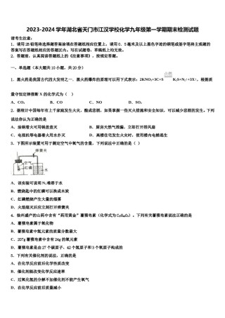 2023-2024学年湖北省天门市江汉学校化学九年级第一学期期末检测试题含解析.doc