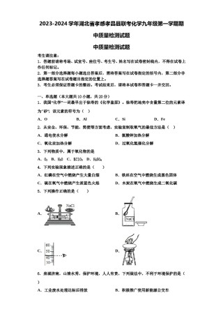 2023-2024学年湖北省孝感孝昌县联考化学九年级第一学期期中质量检测试题含解析.doc