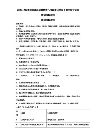 2023-2024学年湖北省孝感市八校联谊化学九上期中学业质量监测模拟试题含解析.doc