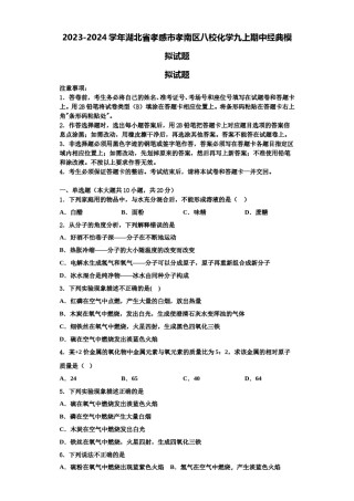 2023-2024学年湖北省孝感市孝南区八校化学九上期中经典模拟试题含解析.doc