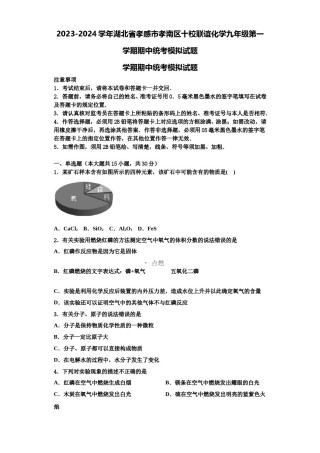 2023-2024学年湖北省孝感市孝南区十校联谊化学九年级第一学期期中统考模拟试题含解析.doc