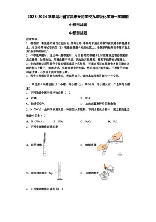 2023-2024学年湖北省宜昌市天问学校九年级化学第一学期期中预测试题含解析.doc