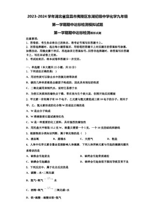 2023-2024学年湖北省宜昌市夷陵区东湖初级中学化学九年级第一学期期中达标检测模拟试题含解析.doc