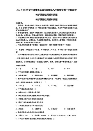 2023-2024学年湖北省宜昌市夷陵区九年级化学第一学期期中教学质量检测模拟试题含解析.doc