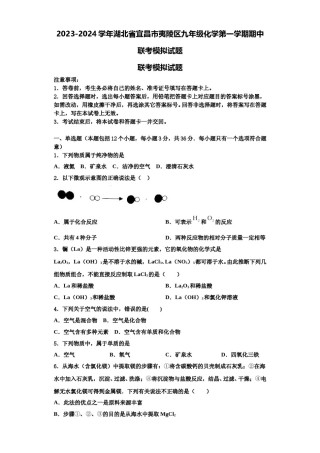 2023-2024学年湖北省宜昌市夷陵区九年级化学第一学期期中联考模拟试题含解析.doc