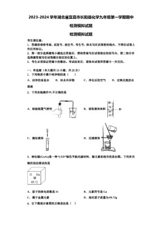 2023-2024学年湖北省宜昌市长阳县化学九年级第一学期期中检测模拟试题含解析.doc