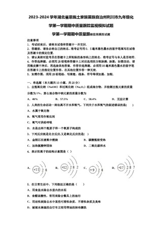 2023-2024学年湖北省恩施土家族苗族自治州利川市九年级化学第一学期期中质量跟踪监视模拟试题含解析.doc