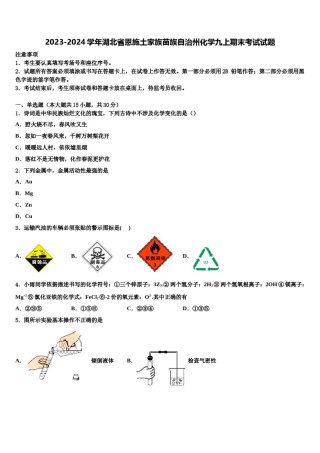 2023-2024学年湖北省恩施土家族苗族自治州化学九上期末考试试题含解析.doc