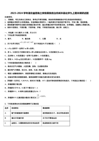 2023-2024学年湖北省恩施土家族苗族自治州咸丰县化学九上期末调研试题含解析.doc