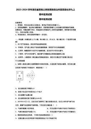 2023-2024学年湖北省恩施土家族苗族自治州宣恩县化学九上期中监测试题含解析.doc