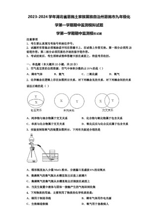 2023-2024学年湖北省恩施土家族苗族自治州恩施市九年级化学第一学期期中监测模拟试题含解析.doc
