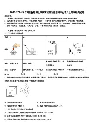 2023-2024学年湖北省恩施土家族苗族自治州恩施市化学九上期末经典试题含解析.doc