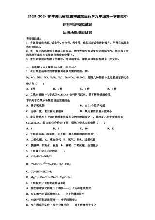 2023-2024学年湖北省恩施市巴东县化学九年级第一学期期中达标检测模拟试题含解析.doc