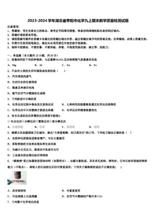 2023-2024学年湖北省枣阳市化学九上期末教学质量检测试题含解析.doc