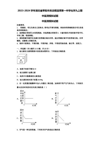 2023-2024学年湖北省枣阳市吴店镇清潭第一中学化学九上期中监测模拟试题含解析.doc
