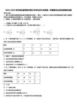 2023-2024学年湖北省枣阳市第三中学化学九年级第一学期期末达标检测模拟试题含解析.doc
