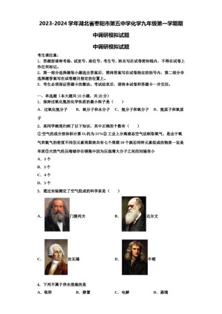 2023-2024学年湖北省枣阳市第五中学化学九年级第一学期期中调研模拟试题含解析.doc