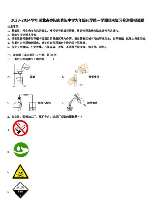 2023-2024学年湖北省枣阳市蔡阳中学九年级化学第一学期期末复习检测模拟试题含解析.doc