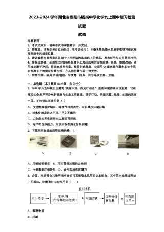 2023-2024学年湖北省枣阳市钱岗中学化学九上期中复习检测试题含解析.doc