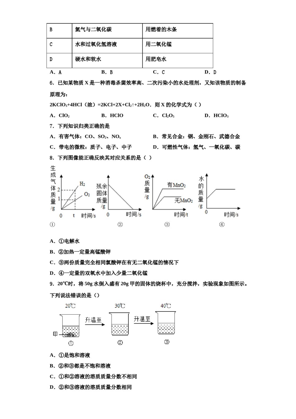 2023-2024学年湖北省枣阳市鹿头镇初级中学九年级化学第一学期期中综合测试试题含解析.doc_第2页