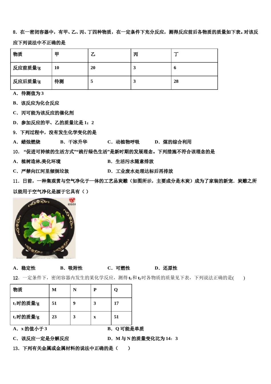 2023-2024学年湖北省武汉六中学化学九上期末学业质量监测模拟试题含解析.doc_第2页