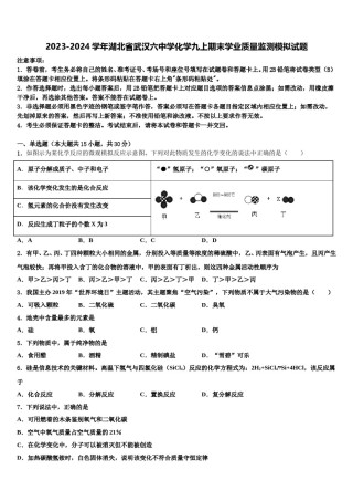 2023-2024学年湖北省武汉六中学化学九上期末学业质量监测模拟试题含解析.doc