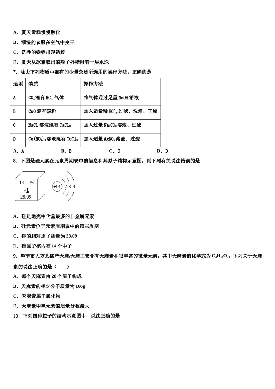 2023-2024学年湖北省武汉市七一中学化学九年级第一学期期末复习检测模拟试题含解析.doc_第2页