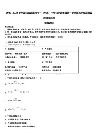 2023-2024学年湖北省武汉市七一（华源）中学化学九年级第一学期期末学业质量监测模拟试题含解析.doc