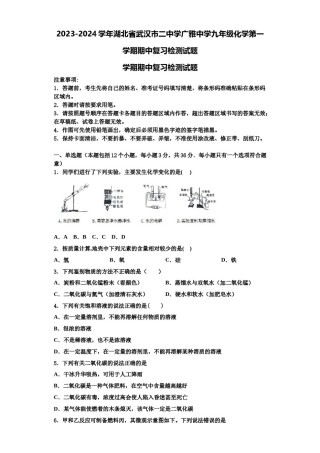 2023-2024学年湖北省武汉市二中学广雅中学九年级化学第一学期期中复习检测试题含解析.doc