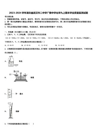 2023-2024学年湖北省武汉市二中学广雅中学化学九上期末学业质量监测试题含解析.doc