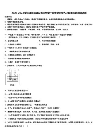 2023-2024学年湖北省武汉市二中学广雅中学化学九上期末综合测试试题含解析.doc