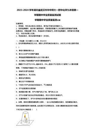 2023-2024学年湖北省武汉市华中师大一附中化学九年级第一学期期中学业质量监测试题含解析.doc