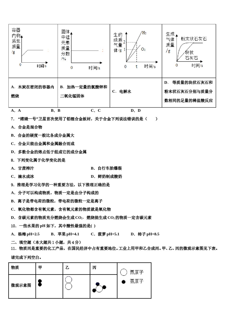 2023-2024学年湖北省武汉市武汉七一中学化学九上期末综合测试试题含解析.doc_第2页