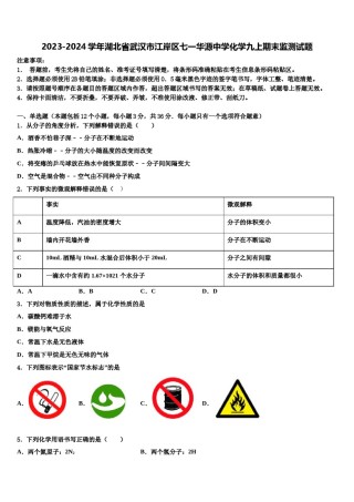 2023-2024学年湖北省武汉市江岸区七一华源中学化学九上期末监测试题含解析.doc