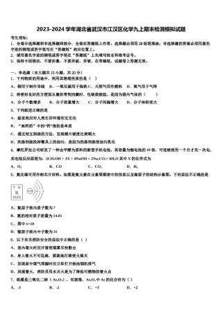 2023-2024学年湖北省武汉市江汉区化学九上期末检测模拟试题含解析.doc