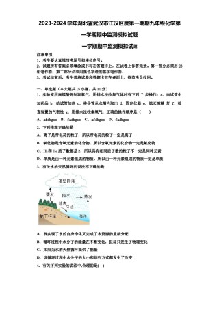 2023-2024学年湖北省武汉市江汉区度第一期期九年级化学第一学期期中监测模拟试题含解析.doc