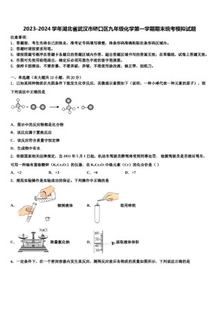 2023-2024学年湖北省武汉市硚口区九年级化学第一学期期末统考模拟试题含解析.doc