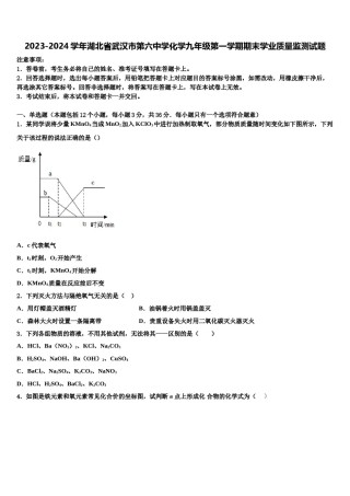 2023-2024学年湖北省武汉市第六中学化学九年级第一学期期末学业质量监测试题含解析.doc