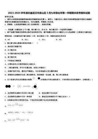 2023-2024学年湖北省武汉市青山区5月九年级化学第一学期期末统考模拟试题含解析.doc