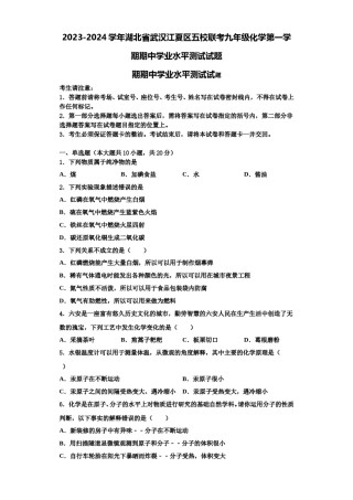 2023-2024学年湖北省武汉江夏区五校联考九年级化学第一学期期中学业水平测试试题含解析.doc