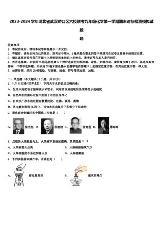 2023-2024学年湖北省武汉硚口区六校联考九年级化学第一学期期末达标检测模拟试题含解析.doc