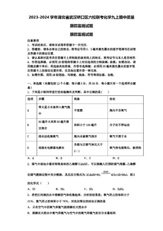 2023-2024学年湖北省武汉硚口区六校联考化学九上期中质量跟踪监视试题含解析.doc