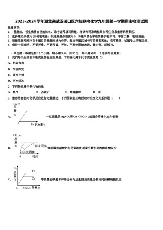 2023-2024学年湖北省武汉硚口区六校联考化学九年级第一学期期末检测试题含解析.doc