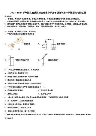 2023-2024学年湖北省武汉第三寄宿中学九年级化学第一学期期末考试试题含解析.doc
