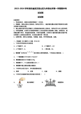 2023-2024学年湖北省武汉青山区九年级化学第一学期期中考试试题含解析.doc