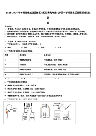 2023-2024学年湖北省武汉黄陂区六校联考九年级化学第一学期期末质量检测模拟试题含解析.doc