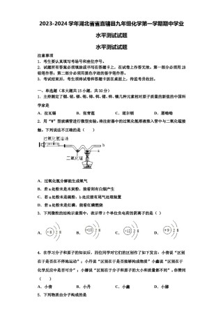 2023-2024学年湖北省省直辖县九年级化学第一学期期中学业水平测试试题含解析.doc