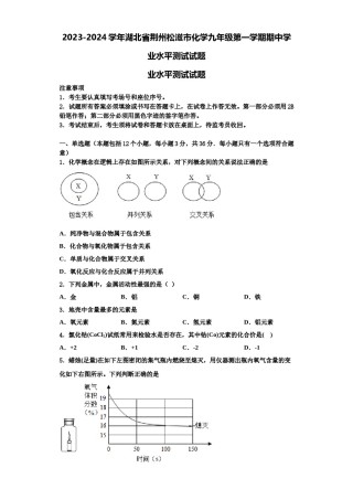 2023-2024学年湖北省荆州松滋市化学九年级第一学期期中学业水平测试试题含解析.doc
